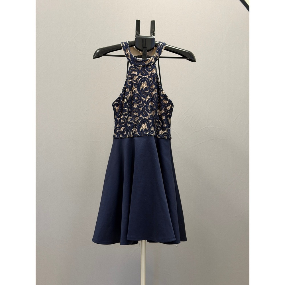 B. Darlin Navy Lace Halter Fit Flare Dress Women's Size‎ 7/8